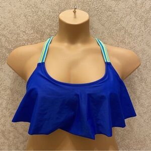 Xhilaration Blue Bikini Top with Multicolored Straps And Macrame Back
